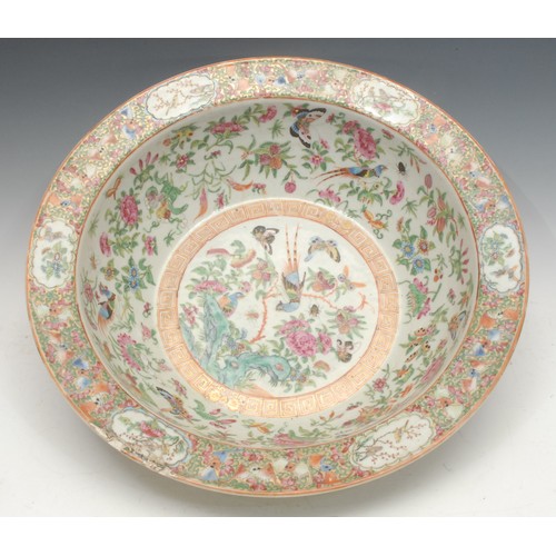 997 - Ceramics - a Chinese Guangxu period famille rose wash bowl, painted throughout with exotic birds and... 