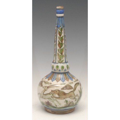 996 - Ceramics - a 19th century Iznik bottle vase, of ovoid form with tapering neck, fruiting and scrollin... 