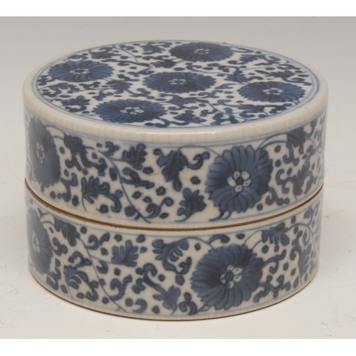 999 - Ceramics - a late 19th century Chinese bonbonniere or stacking box, painted throughout with chrysant... 