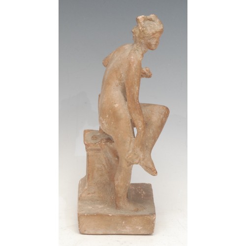 190 - Antiquities - a Roman style plaster sculpture maquette, as Diana the Bather, after the classical, sq... 