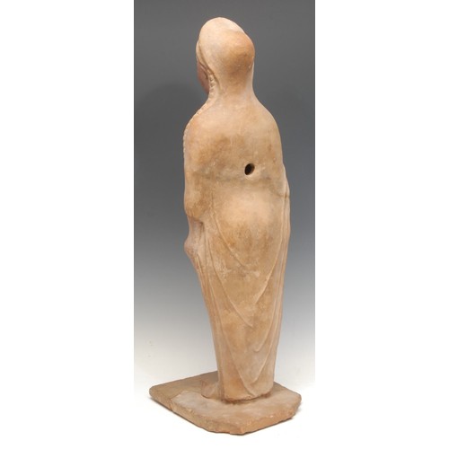 191 - Antiquities - an Archaic period style figural statue, as a Kore or maiden, Greek key pattern clothin... 