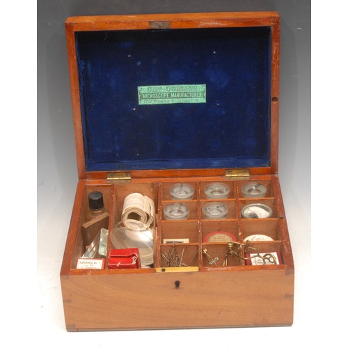 221 - Microscopy and the Laboratory - an early 20th century mahogany microscope slide preparation box, by ... 