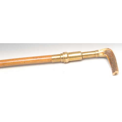 1033 - A 19th century helixophile's novelty system gadget walking stick, the brass mount enclosing a corksc... 