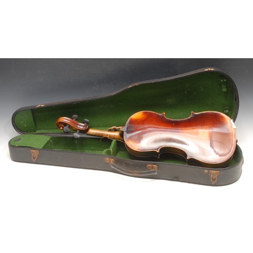 204 - A French violin, the one-piece back 36cm long excluding button, paper label inscribed Modele Jean Re... 