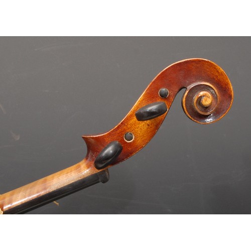 204 - A French violin, the one-piece back 36cm long excluding button, paper label inscribed Modele Jean Re... 