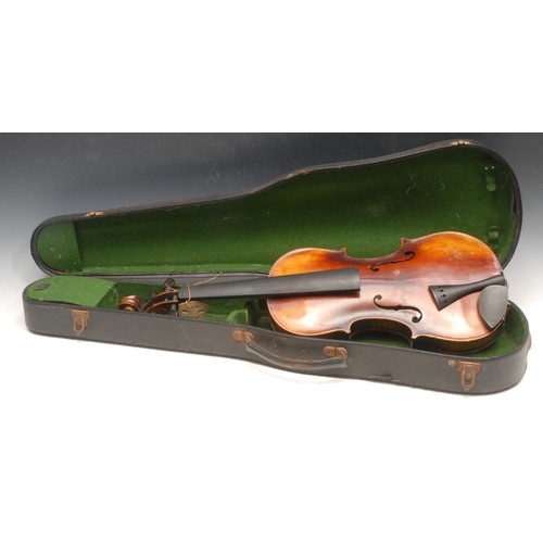 204 - A French violin, the one-piece back 36cm long excluding button, paper label inscribed Modele Jean Re... 