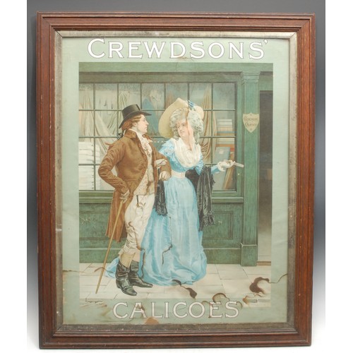 936 - Advertising - a Crewdsons’ Calicoes lithograph poster, depicting a lady and gentleman in Victorian a... 