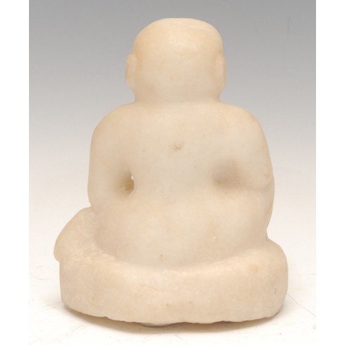 192 - A Chinese hardstone sculpture, carved as a seated Buddha, 16cm high overall, Qing Dynasty