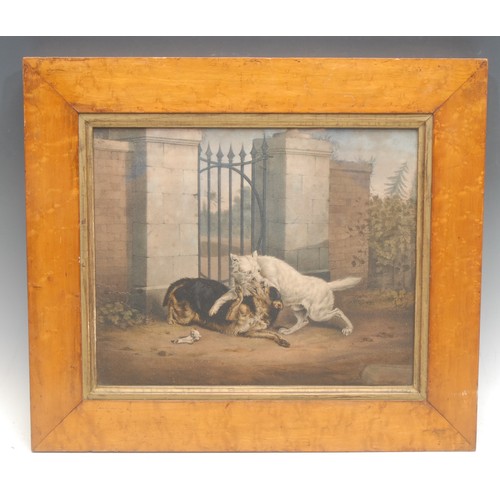 279 - English School (19th century) 
Dogs Fighting Over a Bone 
unsigned, colour lithograph, 25cm x 30cm, ... 