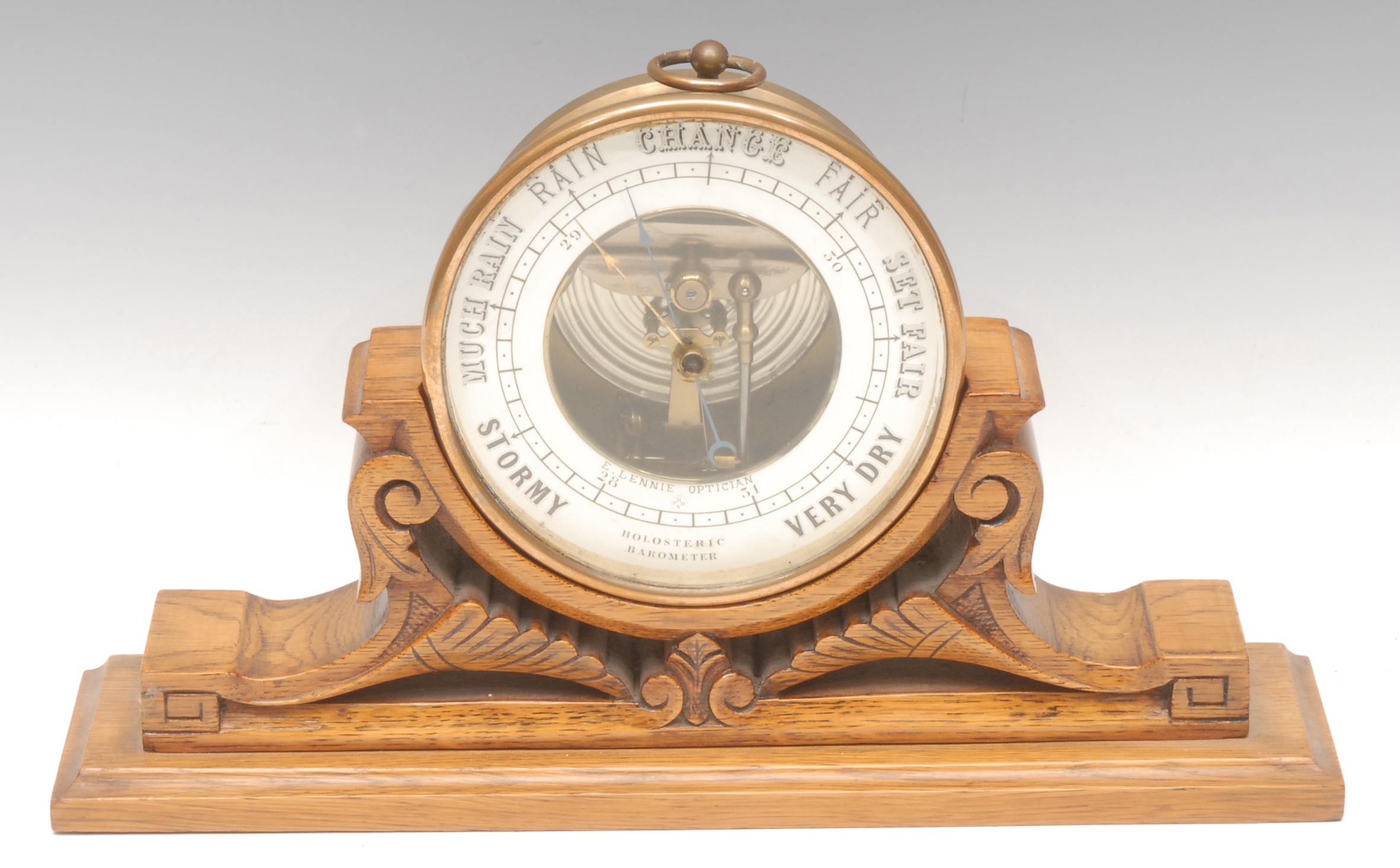 A Victorian Scottish brass holosteric desk barometer, by E. Lennie