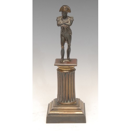 968 - A 19th century figural bronze, of Napoleon Bonaparte (1769-1821), reeded pedestal plinth, stepped sq... 