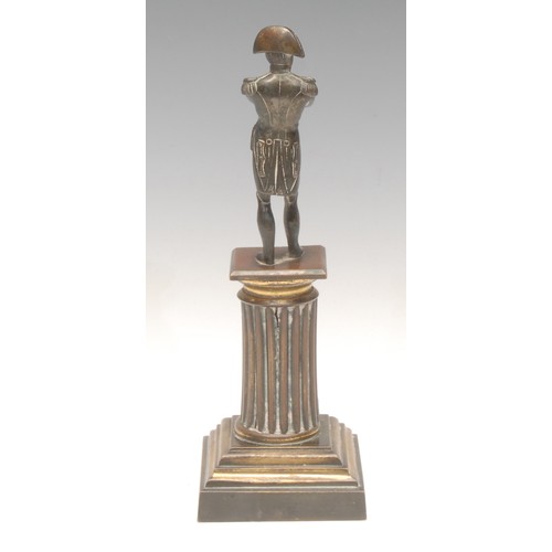 968 - A 19th century figural bronze, of Napoleon Bonaparte (1769-1821), reeded pedestal plinth, stepped sq... 