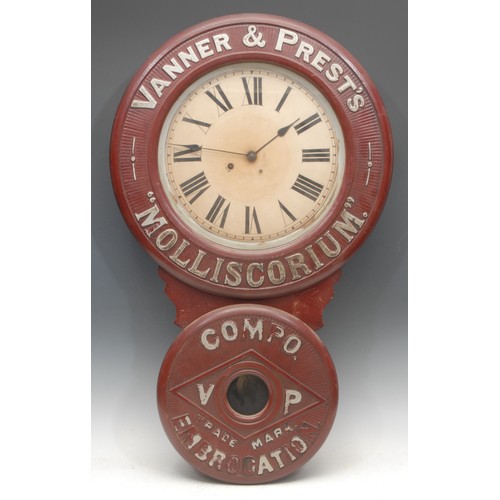 939 - Advertising - an American drop dial wall clock, the case embossed and painted 'VANNER & PREST'S MOLL... 