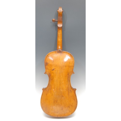 209 - A violin, the two-piece back 35cm long excluding button, the interior inscribed John Hannah, No.11, ... 