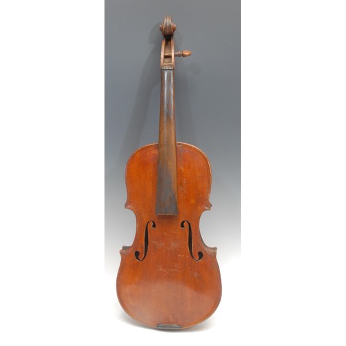 209 - A violin, the two-piece back 35cm long excluding button, the interior inscribed John Hannah, No.11, ... 