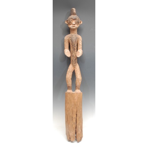 105 - Tribal Art - an Igbo Mmo Society figure, of slender proportions, decorated in earth pigments, 77cm h... 