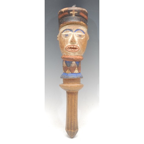 44 - Tribal Art - a Kuyu kebe kebe puppet, carved and polychrome painted in the colon tradition as a figu... 