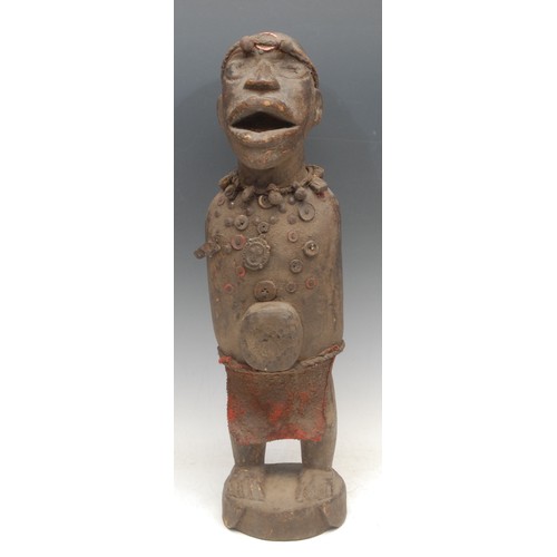 93 - Tribal Art - a Yombe/Woyo power figure, standing, open mouthed, 50cm high, Democratic Republic of Co... 