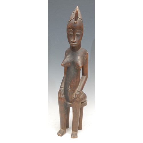 78 - Tribal Art - a Senufo maternity figure, depicted seated on a stool, 46cm high, Ivory Coast