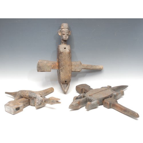 24 - Tribal Art - a Dogon grain store or granary door lock, carved as a stylised crocodile, 43cm wide, Ma... 