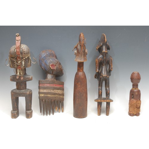 32 - Tribal Art - a Kenga dangaleat doll, typically stylised and adorned with metal mounts, 39cm high, Ch... 