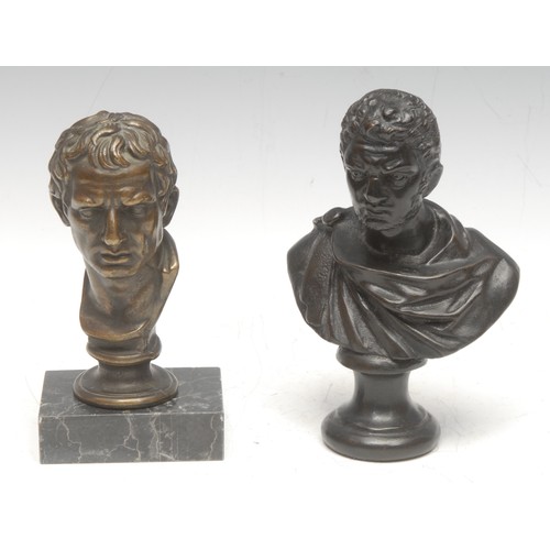 976 - A Grand Tour patinated bronze cabinet bust, after the ancient, of a Roman emperor 14.5cm high overal... 