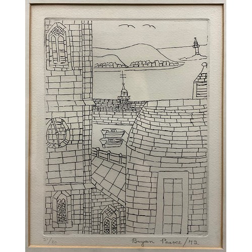 1007 - Bryan Pearce (1929 - 2006), St. Ives Parish Church and Harbour, etching, limited edition, 21/30, sig... 