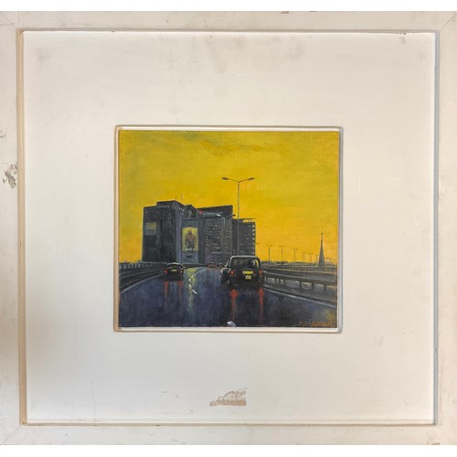 1016 - Terrence J Gilbert (Bn. 1946)
City Lights Sunset
signed, oil on board, 20cm x 23cm