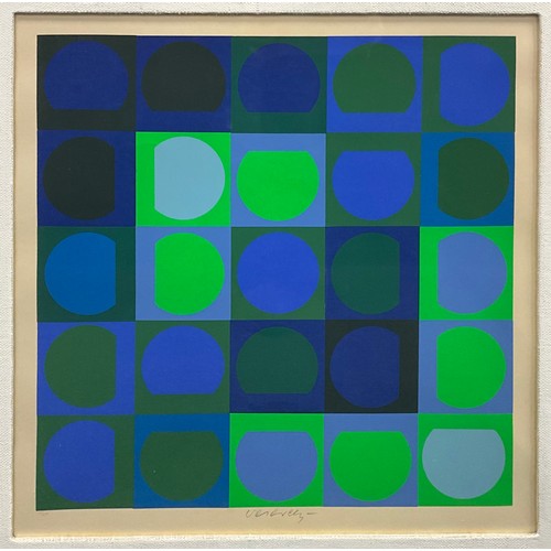 1020 - Victor Vasarely (Hungarian/French 1906 - 1997), abstract study in green and blue, limited edition sc... 