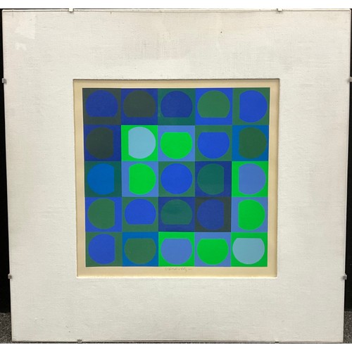 1020 - Victor Vasarely (Hungarian/French 1906 - 1997), abstract study in green and blue, limited edition sc... 