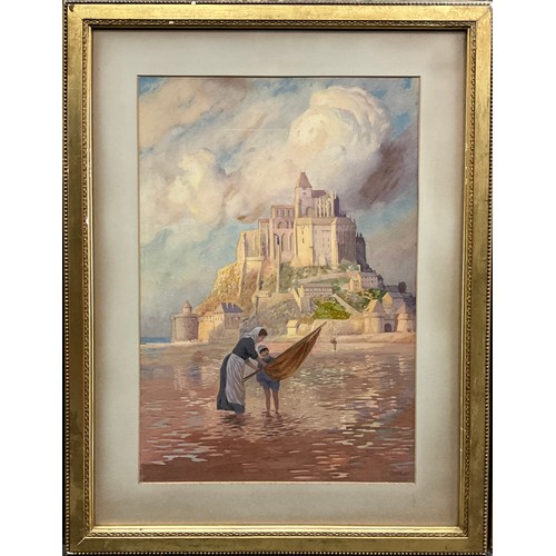 1029 - Lex de Renault, (French, late 19th, early 20th century), Mont-Saint-Michel Abbey, signed, dated 1908... 