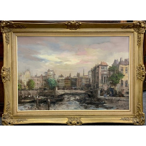 1039 - Theodorus van Oorschot (1910-1989), 
‘Bridge View, Amsterdam’, signed, oil on canvas, 60cm x 90cm.