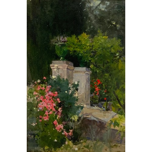 1041 - Graham Petrie (1859-1940) RI, RDI, The Garden Towers, signed, oil on board, 35cm x 23cm.