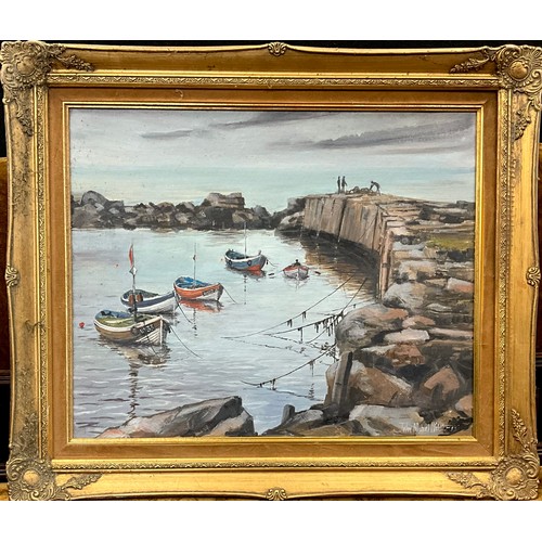 1051 - John Michael Webster (1932-2020), Port Mulgrave, Yorkshire, signed, oil on board, 45cm x 55cm.