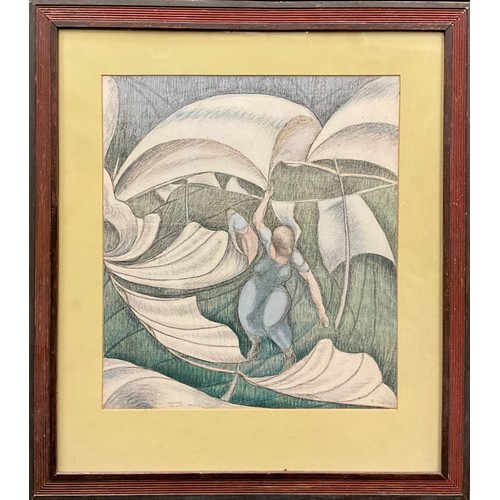 1058 - Claude Flight (British, 1881-1955) Windy, graphite mixed media, signed, 43cm x 38cm