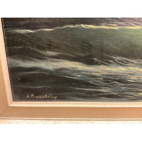 1067 - A. Beardsley 
Rolling Coastal waves by moonlight 
signed, oil on canvas, 31cm x 51cm.