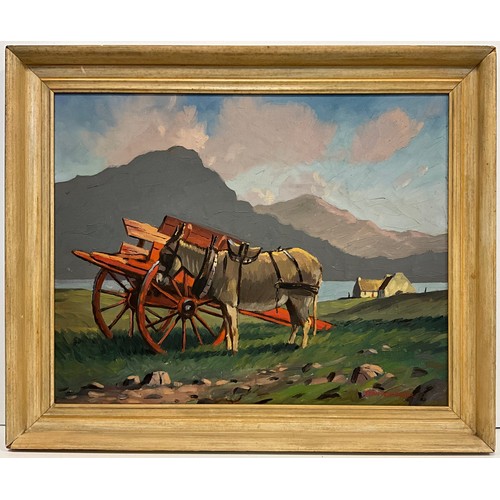 1073 - Seán O’Connor, ‘My Little Brown Donkey’ (‘Milsil Beag Donn’), signed, oil on board, label to verso, ... 