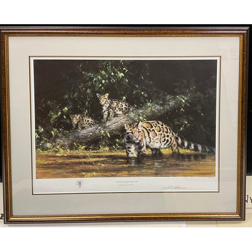 1084 - David Shepherd (British, 1931 - 2017), by and after,  Clouded Leopard and Cubs, signed in pencil to ... 