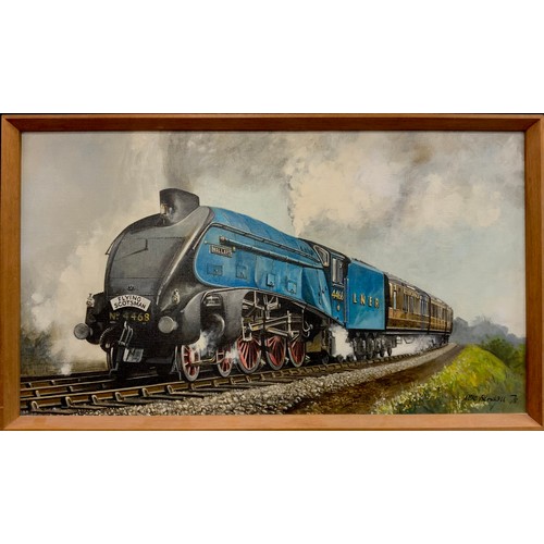 1091 - Derc Bendall (British, 20th century), Locomotive 4468, The Mallard, signed, dated 1978, oil on canva... 