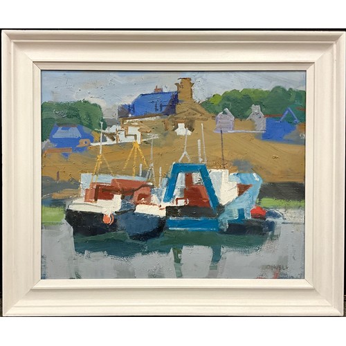 1129 - Samuel Dodwell RI, (British 1909-1990), Fishing boat study, signed, oil on canvas, 40.5cm x 50.5cm.