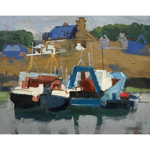 1129 - Samuel Dodwell RI, (British 1909-1990), Fishing boat study, signed, oil on canvas, 40.5cm x 50.5cm.