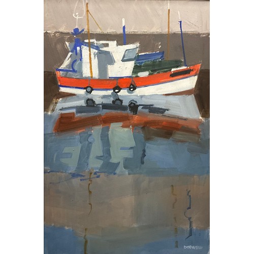 1130 - Samuel Dodwell RI, (British 1909-1990), Quayside boat, reflections, signed, oil on canvas, 61cm x 41... 