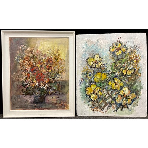 1132 - Yram Allets (Mary Stella) Edwards (1915-2009), Autumn Flowers, signed, oil on board, 55cm x 45cm;  a... 