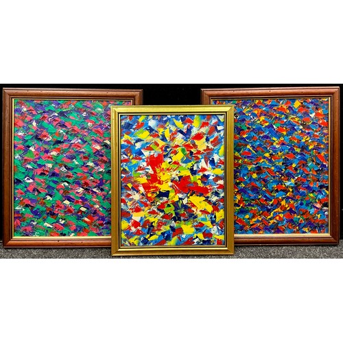 1137 - Tony Cass (British, Modern School), A Trio of paintings - Homage to Jean-Paul Riopelle - signed, oil... 