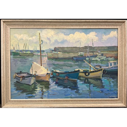 1144 - Trevor Tucker (Cornish School, 20th century) 
Boats at Newlyn, Cornwall 
signed, oil on canvas, 50.5... 