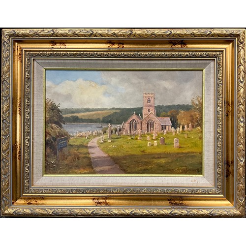 1156 - John Greenwell, (British b.1939) 
Church at St. Winnow, on River Fowey, Cornwall 
signed, oil on can... 