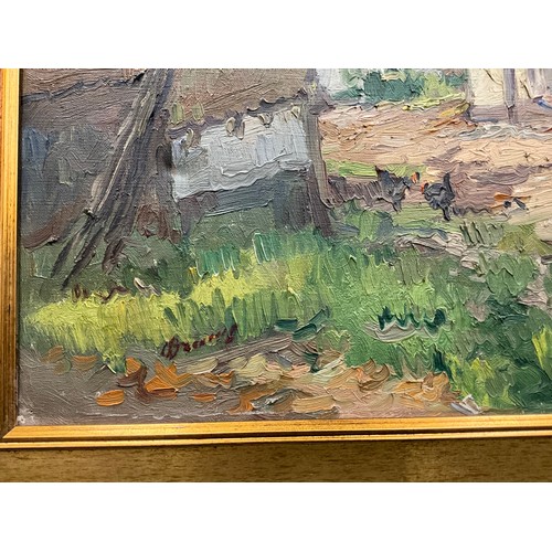 1167 - Continental school, Farm Yard with Chickens, indistinctly signed, oil on canvas, mid 20th century, 6... 