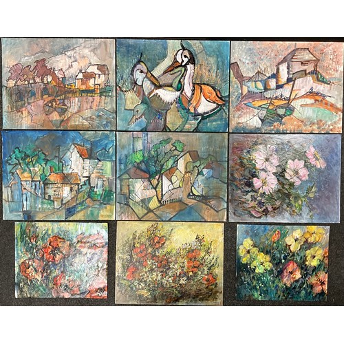 1172 - Yram Allets (Mary Stella) Edwards (1915-2009) A portfolio of nine Abstract / Coastal scenes / Floral... 