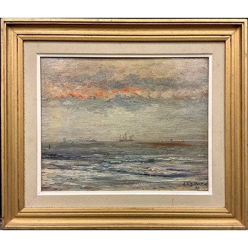 1180 - René Clarot (1882-1972) Sea View at Dusk, signed, oil on board, 24cm x 30cm.