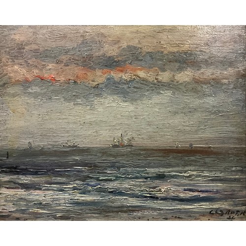 1180 - René Clarot (1882-1972) Sea View at Dusk, signed, oil on board, 24cm x 30cm.